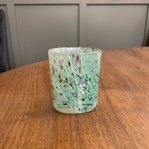 Beautiful Glass Vase Opalescent, Mint Green, pink, white, olive green “splatters